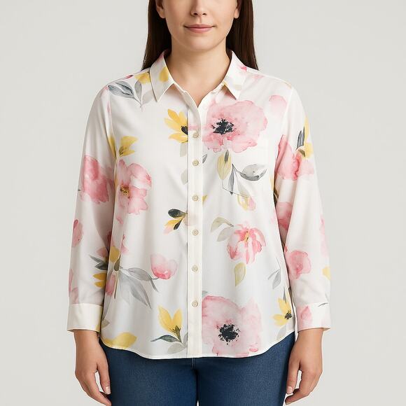 Nicole by Nicole Miller Floral Button-Down Blouse Women’s Size Large NWOT - Picture 1 of 6